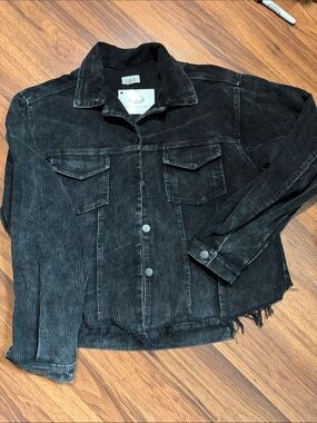 POL Black Corduroy Button-Front Shirt Jacket